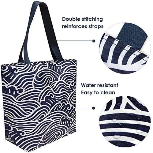 Wrapables Carryall Shopping Travel Tote Bag with Durable Ripstop Polyester - Foldable and Waterproof, Large, Navy Swirls | Compact, Water-Resistant & Spacious thumbnail 5