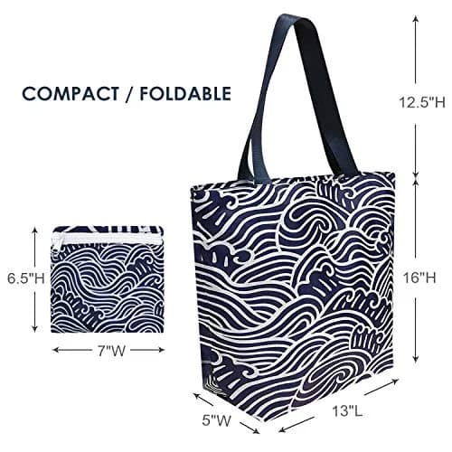 Wrapables Carryall Shopping Travel Tote Bag with Durable Ripstop Polyester - Foldable and Waterproof, Large, Navy Swirls | Compact, Water-Resistant & Spacious thumbnail 3