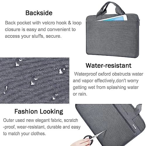 Voova 15.6 Inch Laptop Bag, Grey Shoulder Bag, MacBook Case | Water-Resistant & Organized thumbnail 6