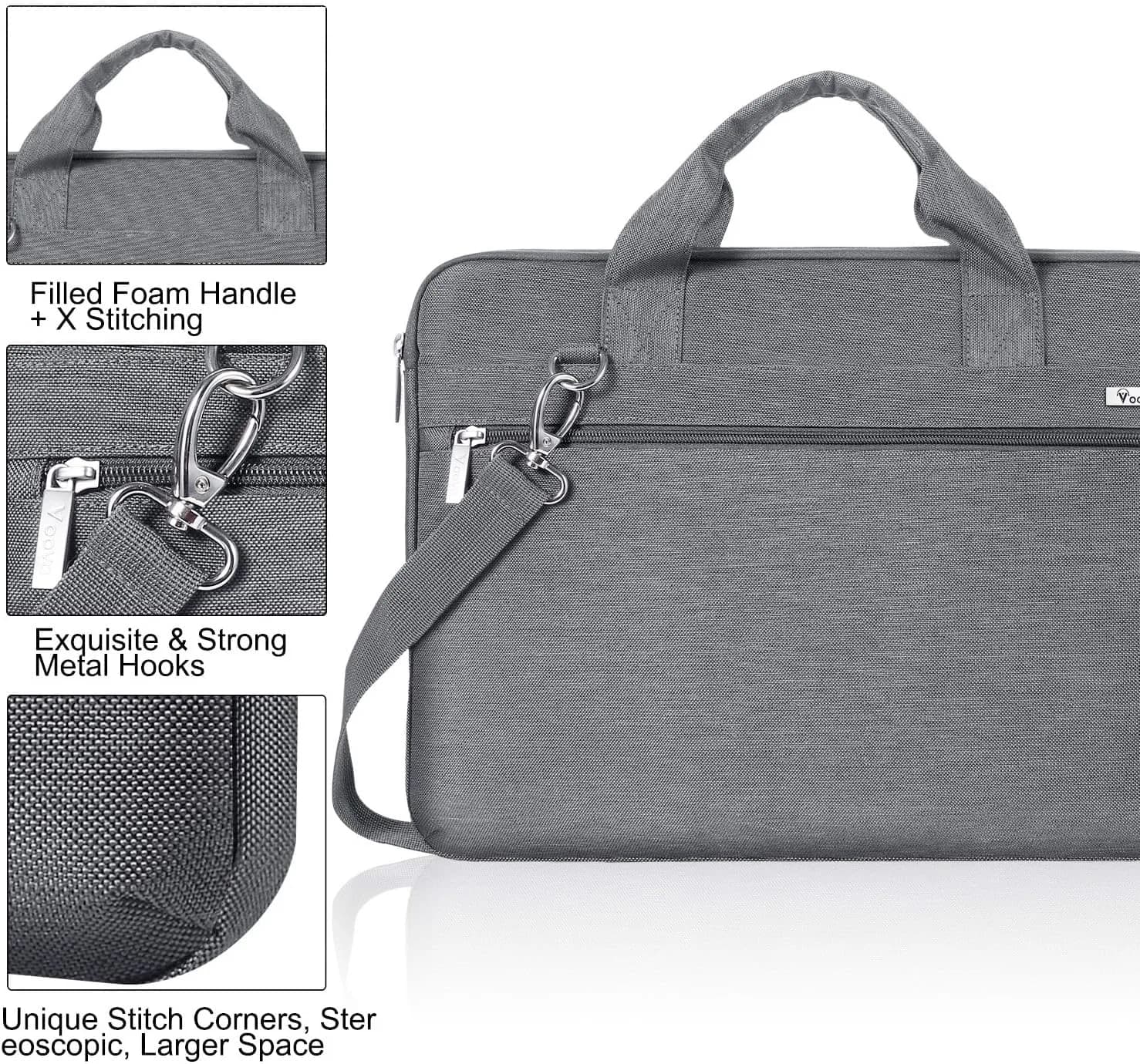 Voova 15.6 Inch Laptop Bag, Grey Shoulder Bag, MacBook Case | Water-Resistant & Organized - view 7