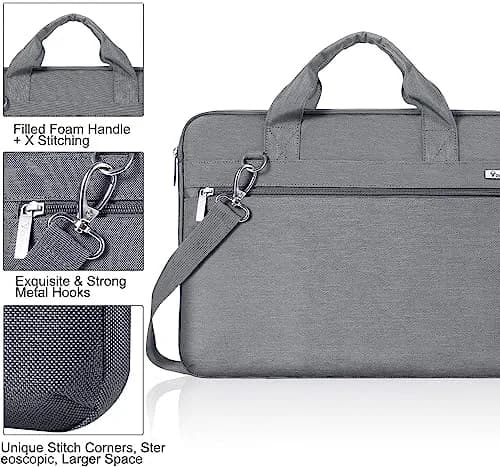 Voova 15.6 Inch Laptop Bag, Grey Shoulder Bag, MacBook Case | Water-Resistant & Organized thumbnail 7