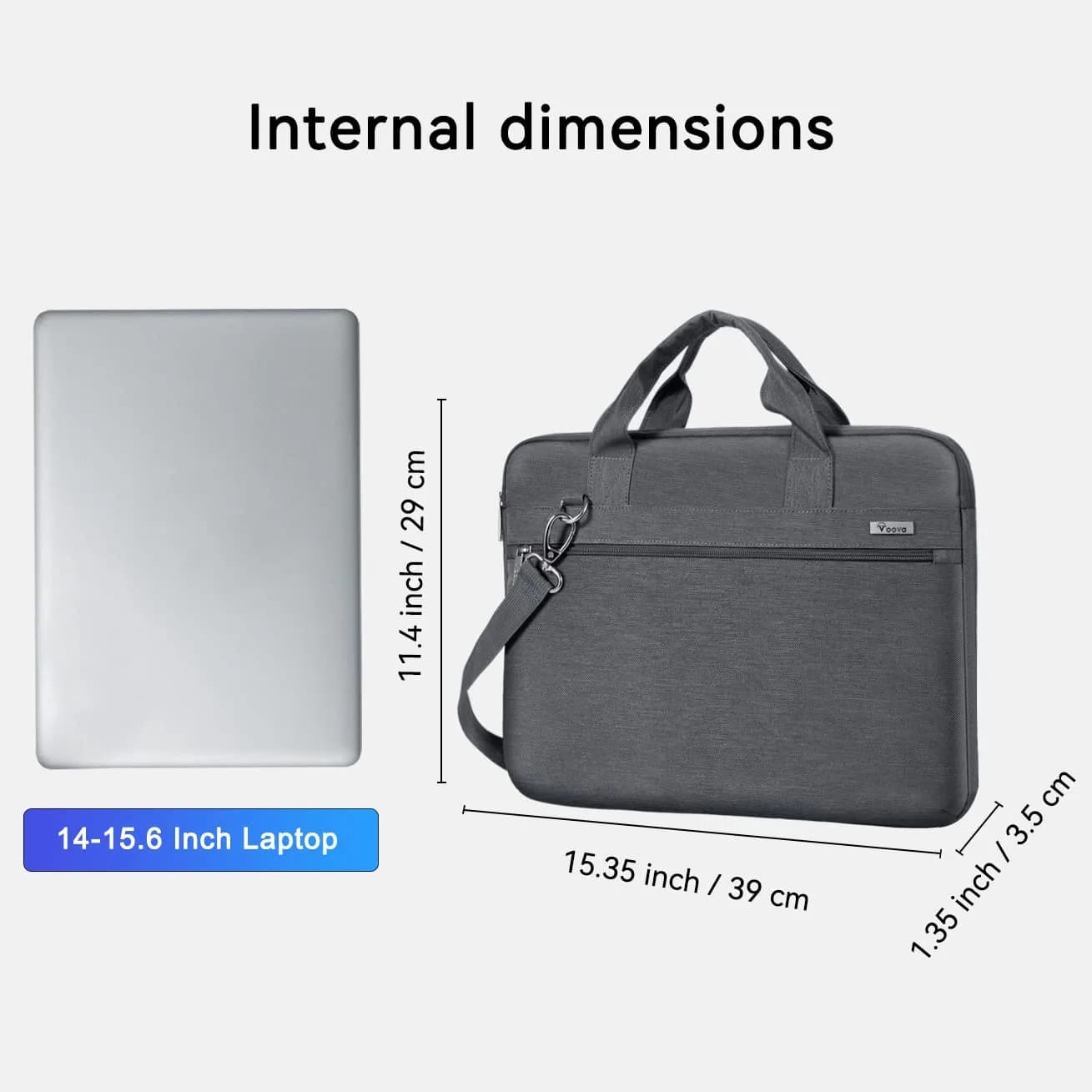 Voova 15.6 Inch Laptop Bag, Grey Shoulder Bag, MacBook Case | Water-Resistant & Organized - view 8