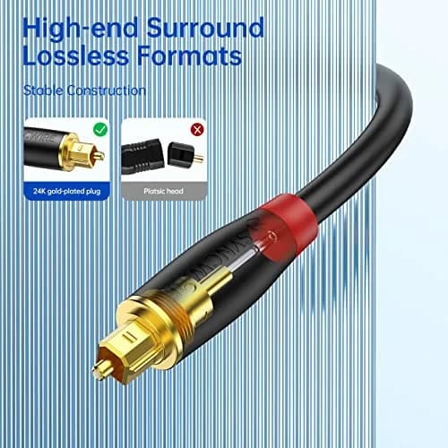 SYNCWIRE Optical Audio Cable 1m (3.3ft) | Gold-Plated Toslink SPDIF Cord for Soundbar, TV, PS4, Xbox thumbnail 3