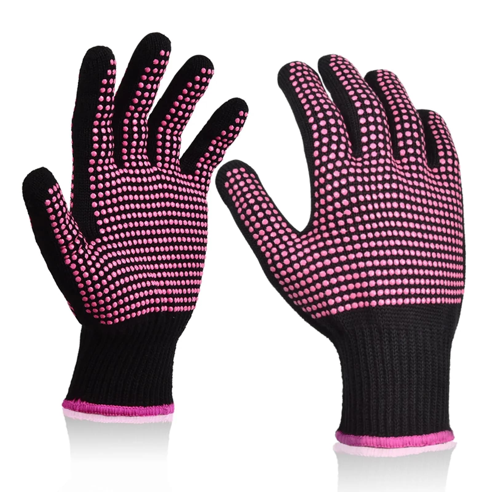 Sopito Heat Resistant Gloves for Hair Styling, Silicone Bump, 2Pcs Rose Red | Heatproof, Flexible & Breathable