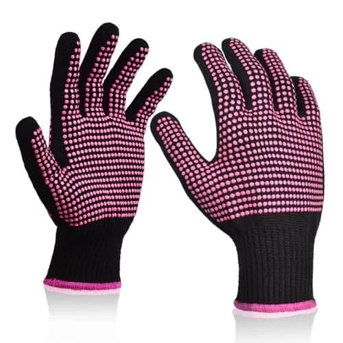 Sopito Heat Resistant Gloves for Hair Styling, Silicone Bump, 2Pcs Rose Red | Heatproof, Flexible & Breathable thumbnail 1