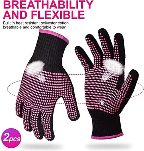 Sopito Heat Resistant Gloves for Hair Styling, Silicone Bump, 2Pcs Rose Red | Heatproof, Flexible & Breathable thumbnail 5
