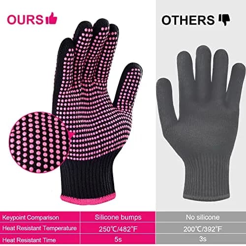 Sopito Heat Resistant Gloves for Hair Styling, Silicone Bump, 2Pcs Rose Red | Heatproof, Flexible & Breathable thumbnail 6