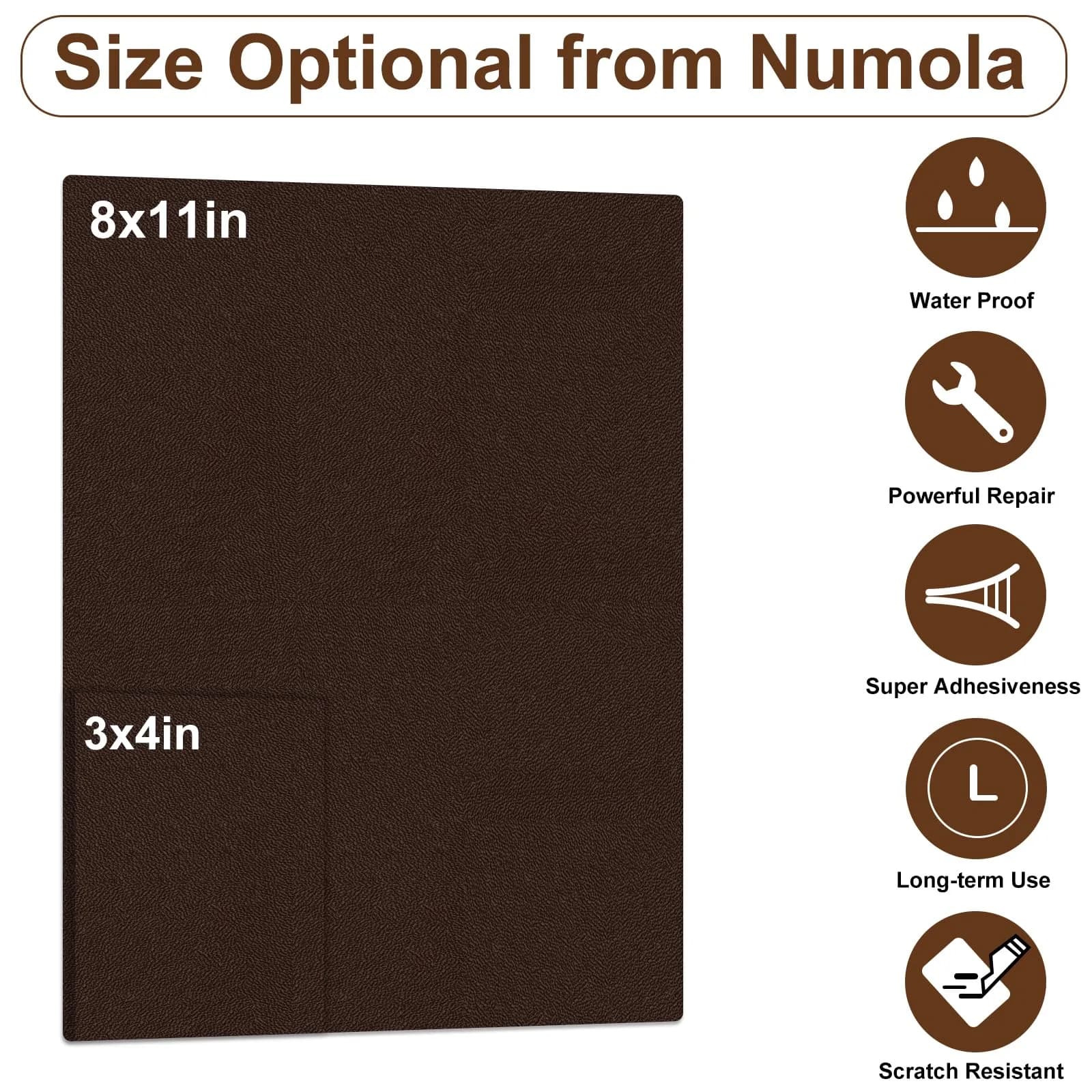 Numola Leather Repair Patch 3x4 Inch Medium Brown | Self-Adhesive for Bags, Sofas, Cars - view 2