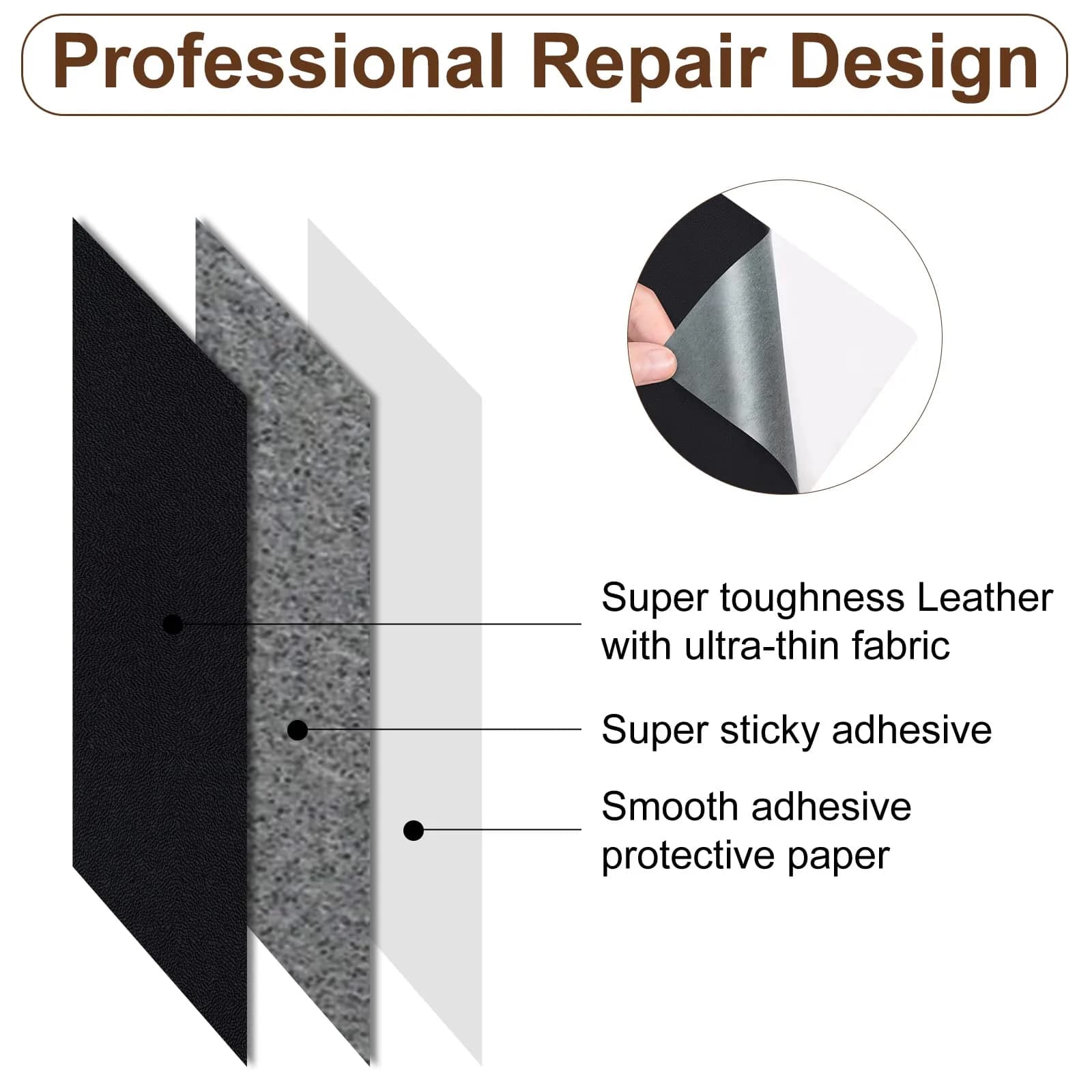 Numola Leather Repair Patch 3x4 Inch Medium Brown | Self-Adhesive for Bags, Sofas, Cars - view 3