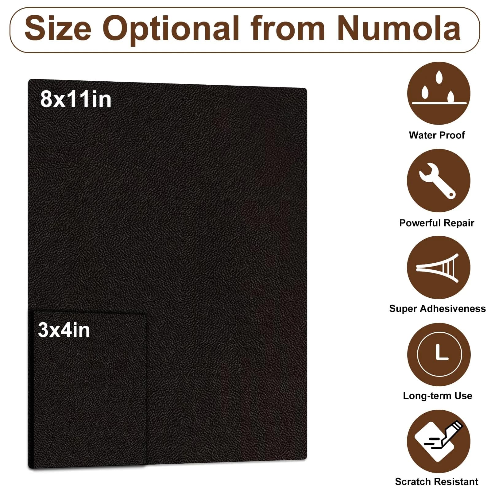 Numola Dark Brown Leather Repair Patch, 3x4 Inch Self-Adhesive Waterproof Fabric Tape - view 2