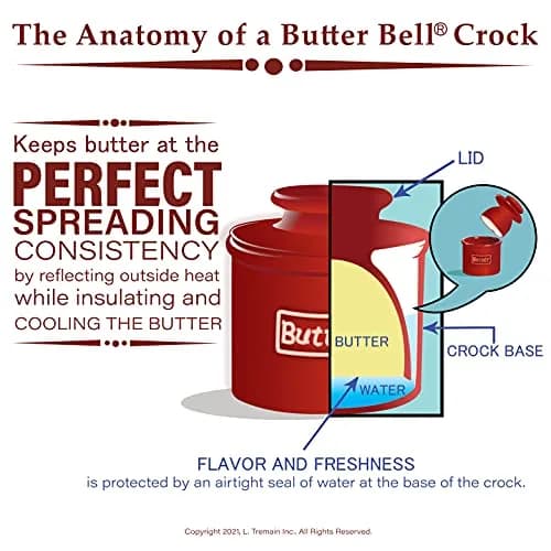 Butter Bell Crock by L. Tremain French Ceramic Butter Keeper, Stone | Keeps Butter Fresh & Spreadable Without Refrigeration thumbnail 7