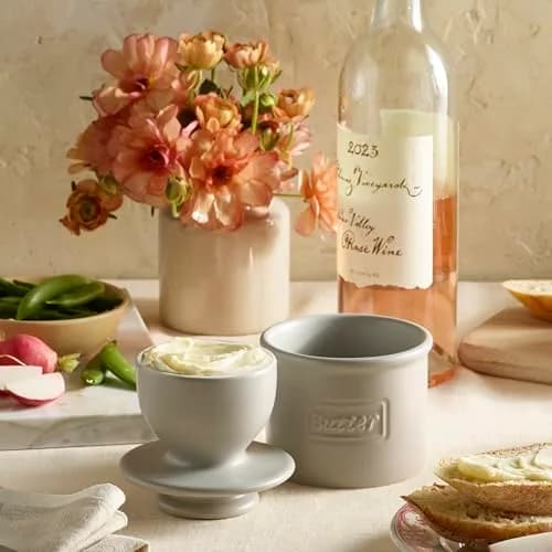 Butter Bell Crock by L. Tremain French Ceramic Butter Keeper, Stone | Keeps Butter Fresh & Spreadable Without Refrigeration thumbnail 3