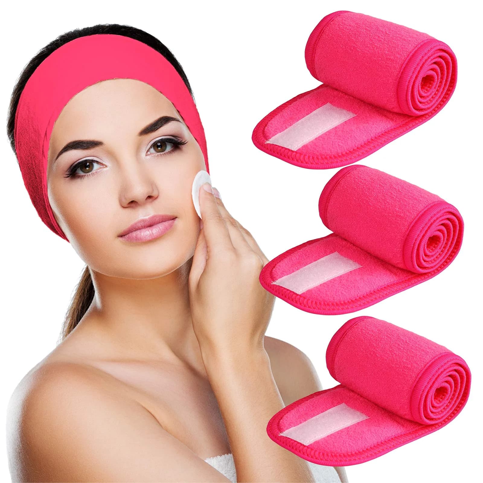 Denfany Soft Terry Cloth Spa Headband | Adjustable & Washable for Face Washing, Yoga, Makeup Removal — Rose+Rose+Rose - main product image