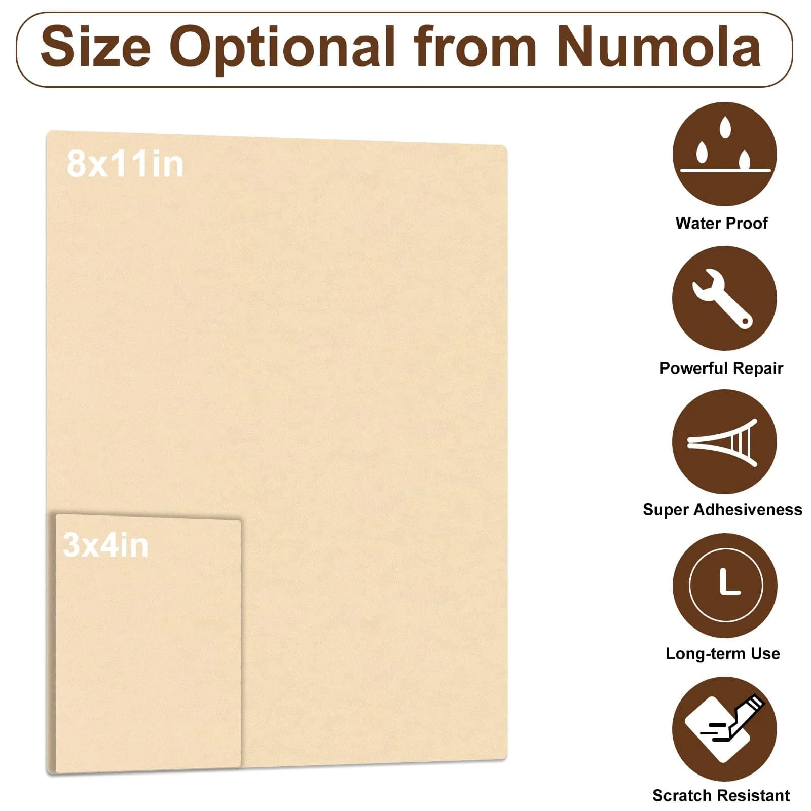 Numola Beige Leather Repair Patch 3x4 Inch | Waterproof Self-Adhesive Fabric Tape - view 2