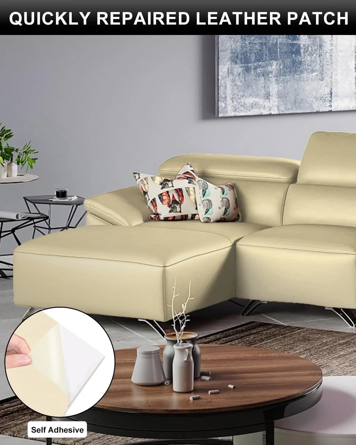 Numola Beige Leather Repair Patch 3x4 Inch | Waterproof Self-Adhesive Fabric Tape - view 4