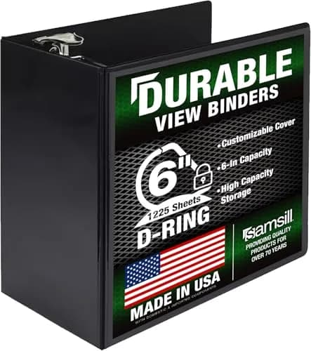 Samsill 6-inch D-Ring Binder, Black | Holds 1225 Pages, Customizable Clear View Cover thumbnail 1