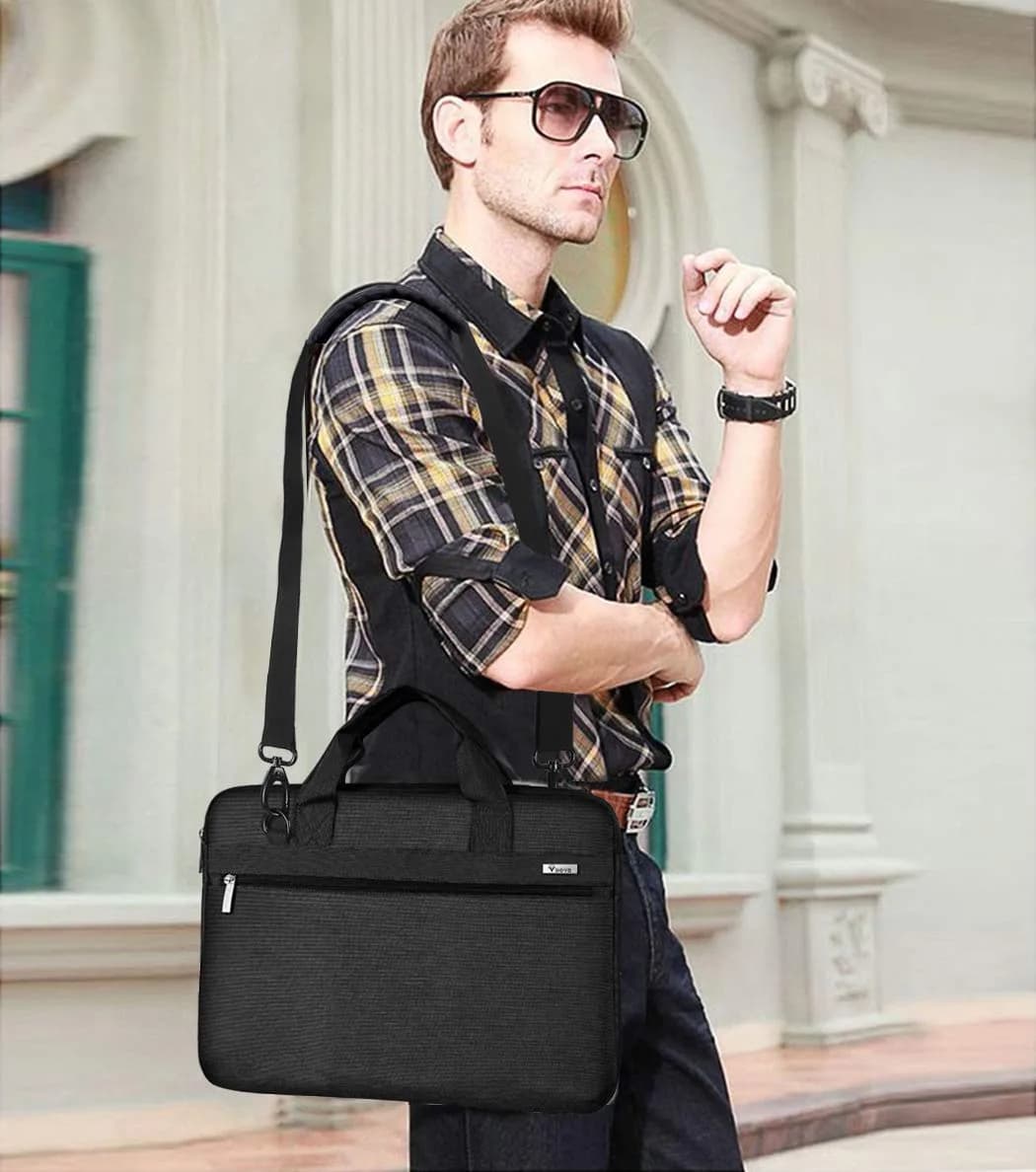 Voova 15.6-inch Laptop Shoulder Bag | Water-Resistant, Padded, Black - view 3