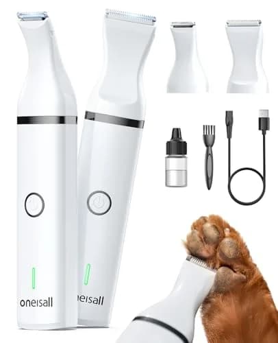 oneisall Dog Paw Trimmer Small Dog Clippers with Stainless Steel Double Blades | Low Noise Cordless Grooming Tool (22g, White) thumbnail 1