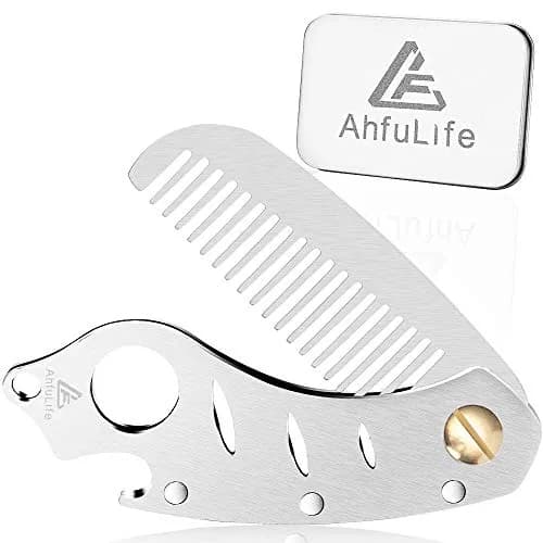 AhfuLife Stainless Steel Hair & Beard Comb | Anti-Static, Portable, Gift Boxed (15*3.6cm open, 9*3.6cm closed, 60g) thumbnail 1