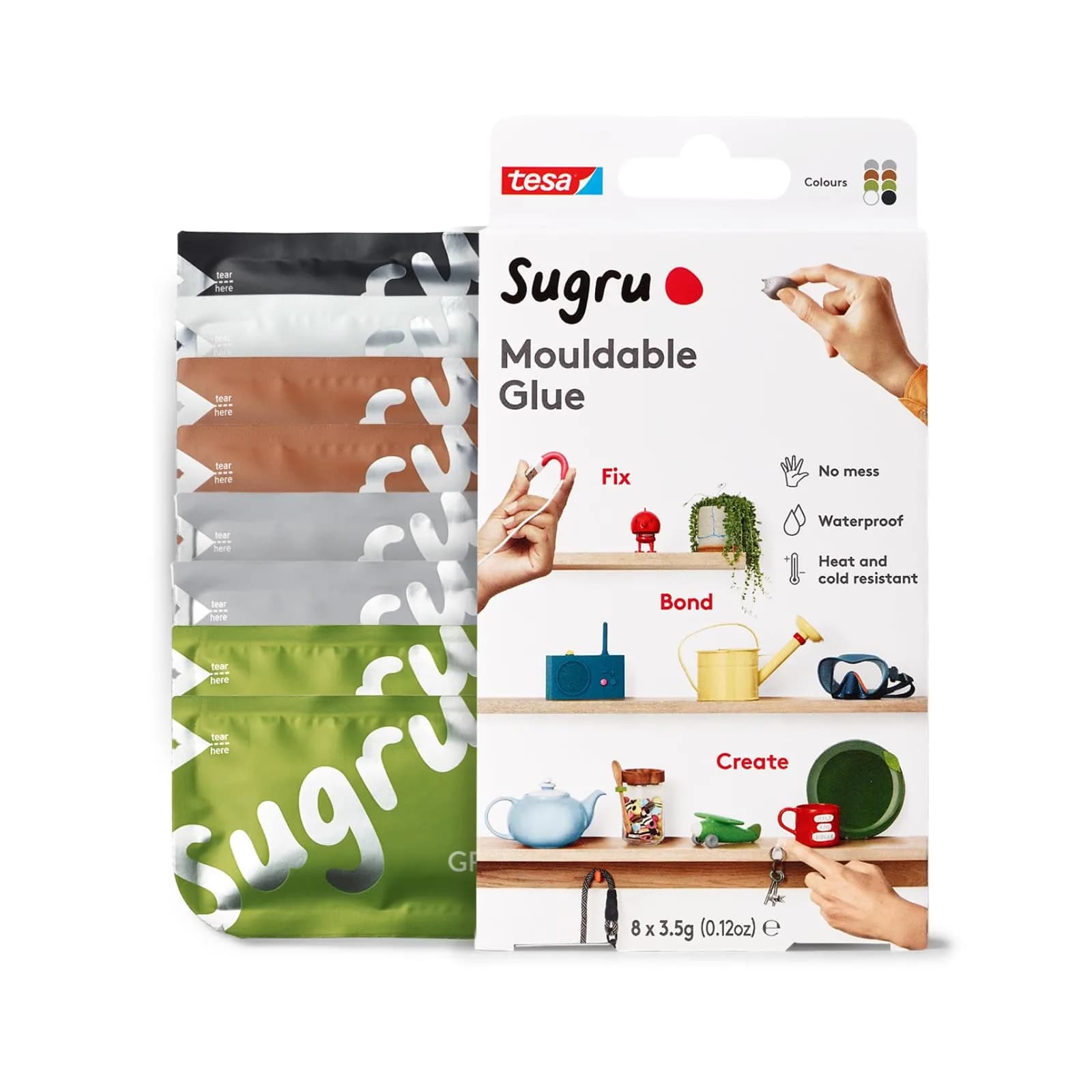 tesa Sugru Silicone Super Glue 8 Pack | Waterproof Moldable Adhesive for DIY & Crafts — Natural Colors