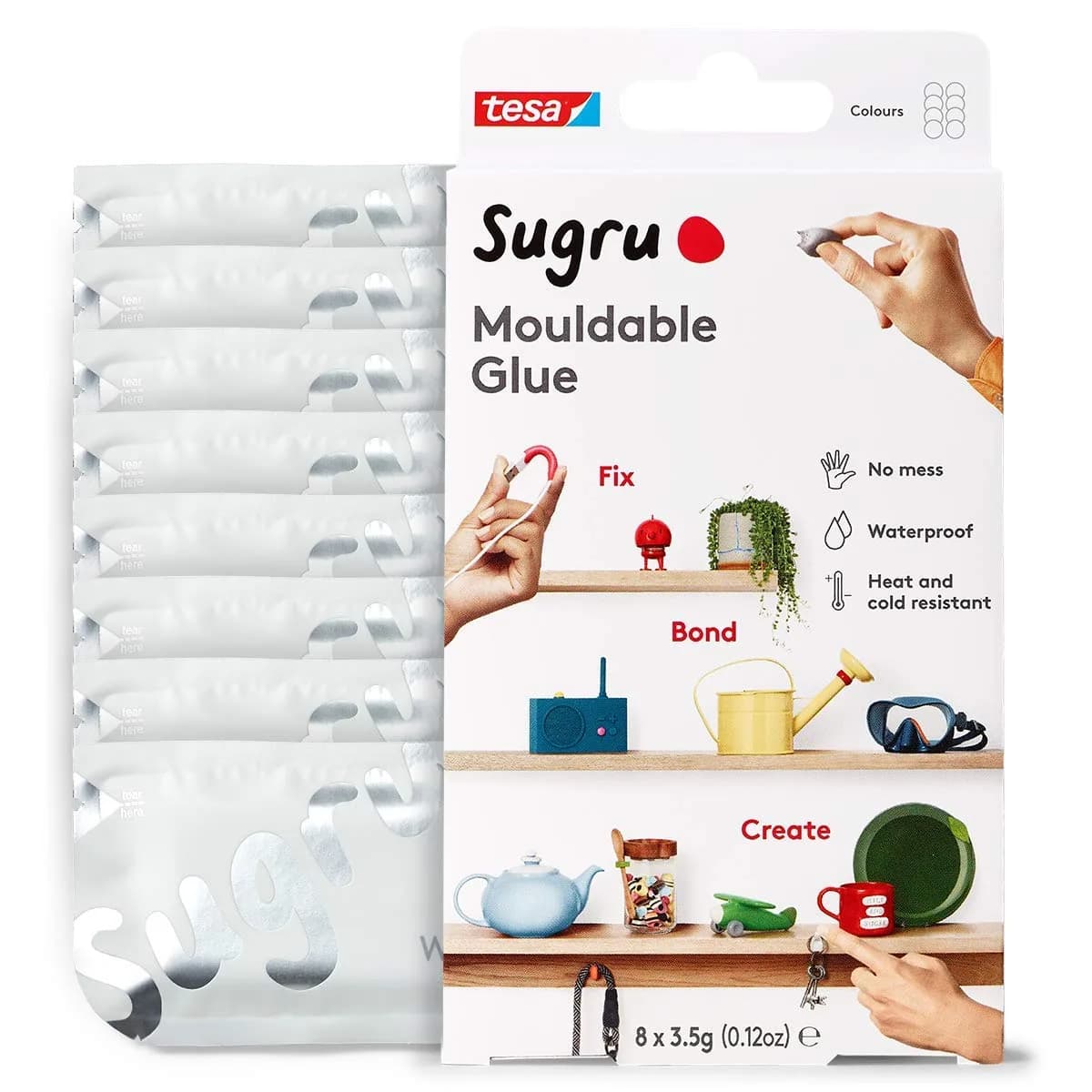 tesa Sugru Silicone Moldable Glue 8 Pack | Waterproof & Kid-Safe 3.5g