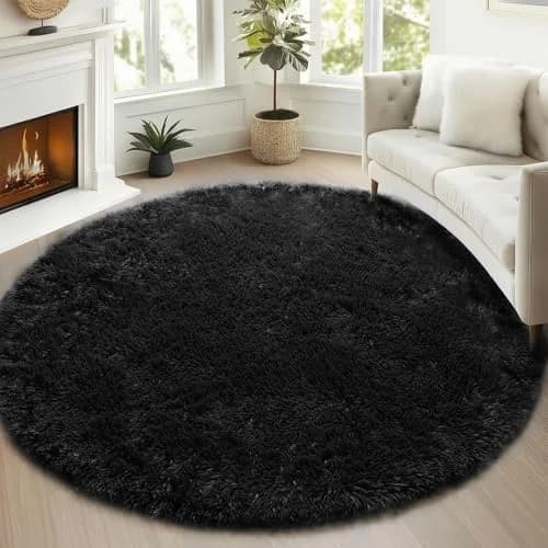 ONASAR Black Round Area Rug 5ft | Ultra Soft Plush Floor Mat for Kids & Living Room thumbnail 1