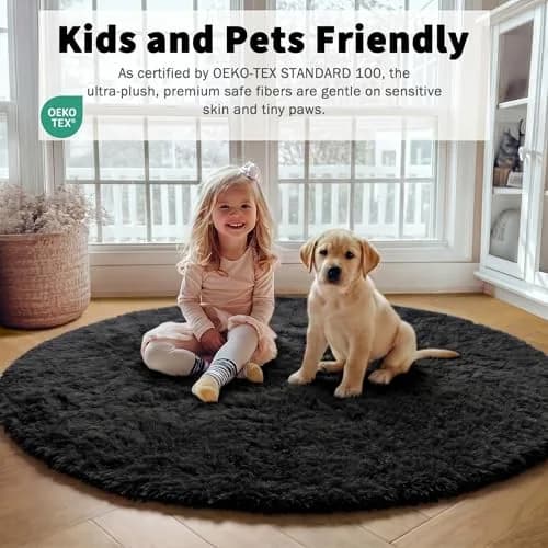 ONASAR Black Round Area Rug 5ft | Ultra Soft Plush Floor Mat for Kids & Living Room thumbnail 4