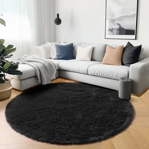 ONASAR Black Round Area Rug 5ft | Ultra Soft Plush Floor Mat for Kids & Living Room thumbnail 5