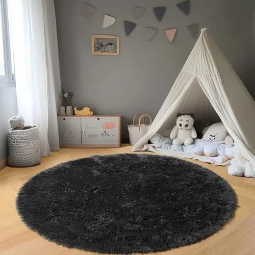 ONASAR Black Round Area Rug 5ft | Ultra Soft Plush Floor Mat for Kids & Living Room thumbnail 7