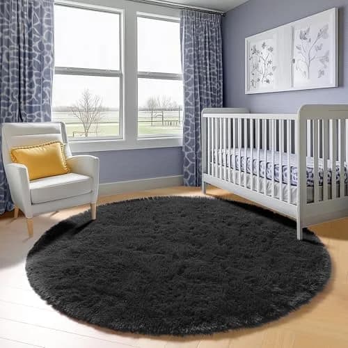 ONASAR Black Round Area Rug 5ft | Ultra Soft Plush Floor Mat for Kids & Living Room thumbnail 8