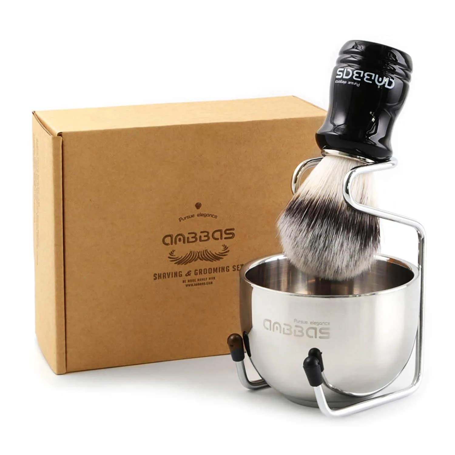 Anbbas Synthetic Badger Shaving Brush Set with Stand and Bowl | 22mm Knot — Resin