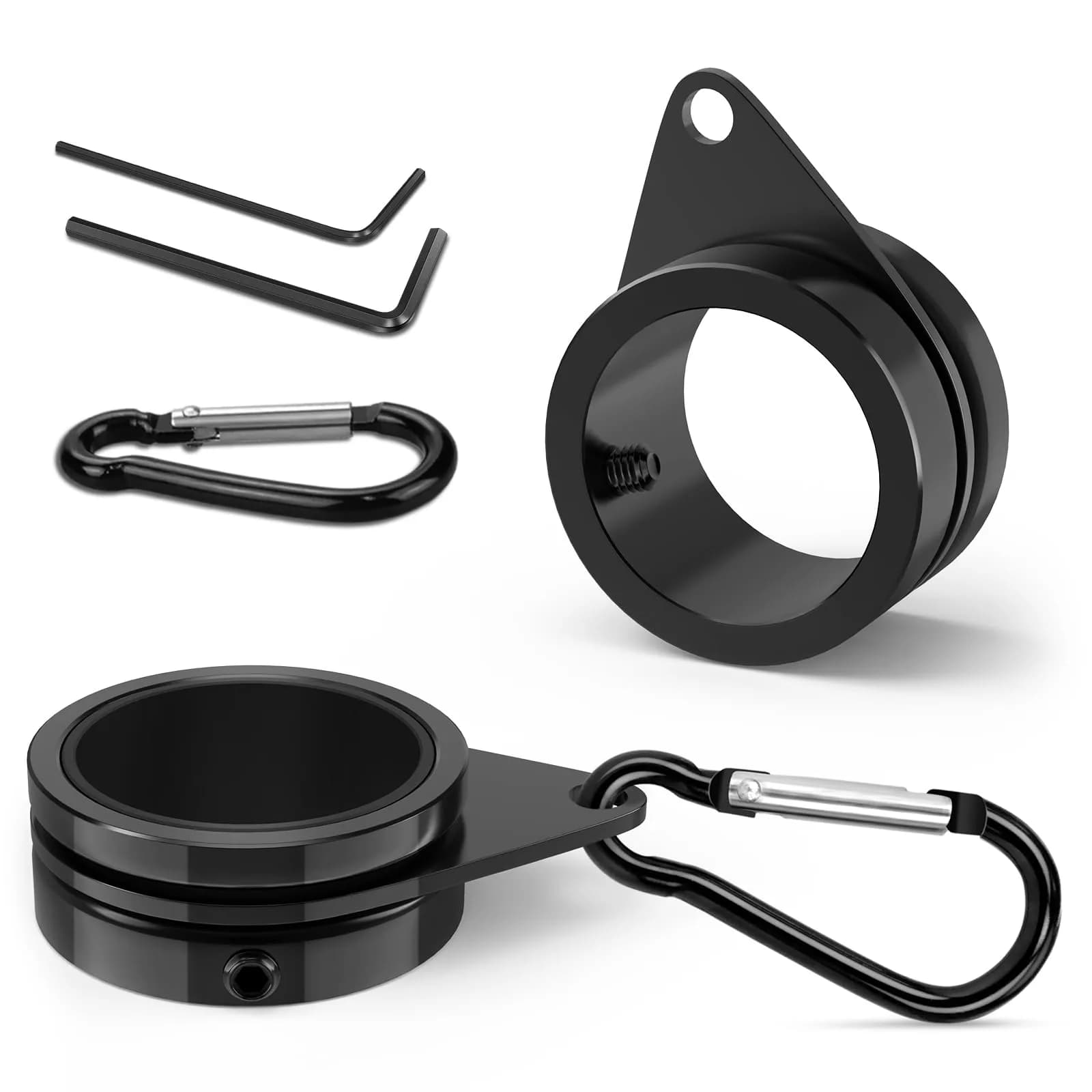 Loretoy 2 Pack Aluminum Alloy Flag Pole Rings 2.54 cm (1 inch) Diameter | 360° Rotating Anti-Wrap Design — Black