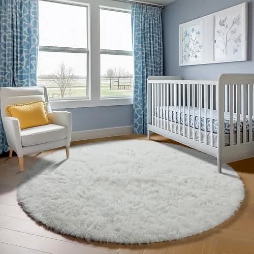 ONASAR Cream White Round Area Rug 6ft | Fluffy Plush Floor Mat for Kids & Home (100-120c) thumbnail 8