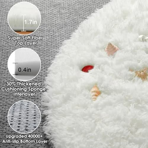 ONASAR Cream White Round Area Rug 6ft | Fluffy Plush Floor Mat for Kids & Home (100-120c) thumbnail 2
