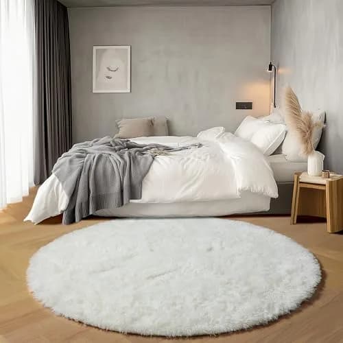 ONASAR Cream White Round Area Rug 6ft | Fluffy Plush Floor Mat for Kids & Home (100-120c) thumbnail 3