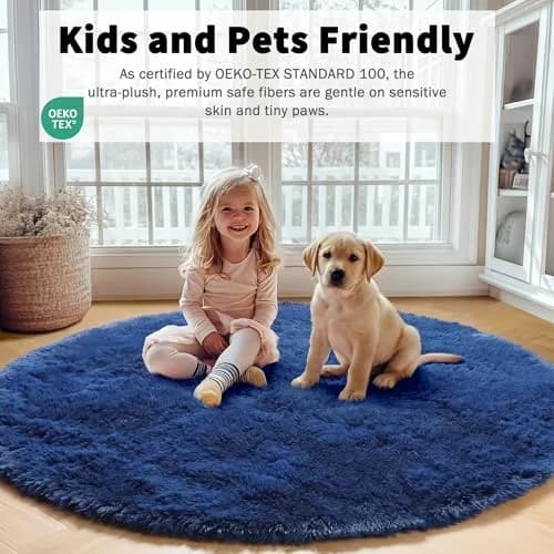 ONASAR Navy Blue Round Area Rug 5ft | Ultra Soft Plush Floor Mat for Kids & Living Room thumbnail 5