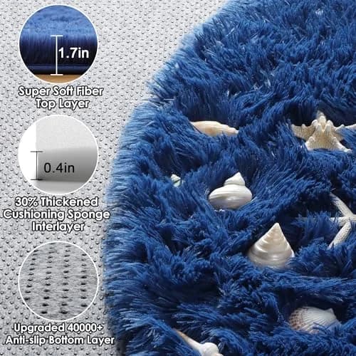 ONASAR Navy Blue Round Area Rug 5ft | Ultra Soft Plush Floor Mat for Kids & Living Room thumbnail 2