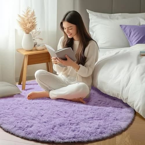 ONASAR Light Purple Round Rug 5ft | Fluffy Plush Kids Bedroom Decor thumbnail 5