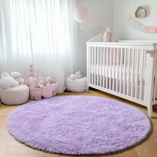 ONASAR Light Purple Round Rug 5ft | Fluffy Plush Kids Bedroom Decor thumbnail 7