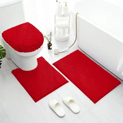 BYSURE Red Bathroom Rugs Set 3 Piece | Plush Chenille, Non Slip, Extra Absorbent (32"x20") thumbnail 1