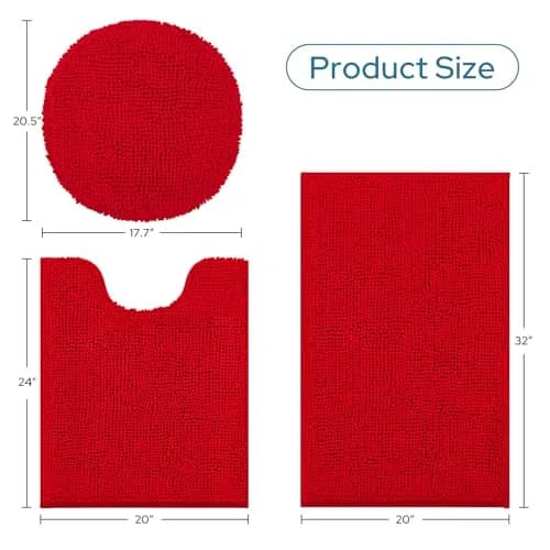 BYSURE Red Bathroom Rugs Set 3 Piece | Plush Chenille, Non Slip, Extra Absorbent (32"x20") thumbnail 5