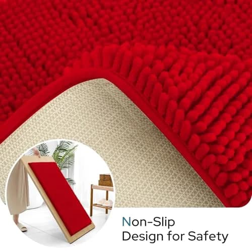 BYSURE Red Bathroom Rugs Set 3 Piece | Plush Chenille, Non Slip, Extra Absorbent (32"x20") thumbnail 2