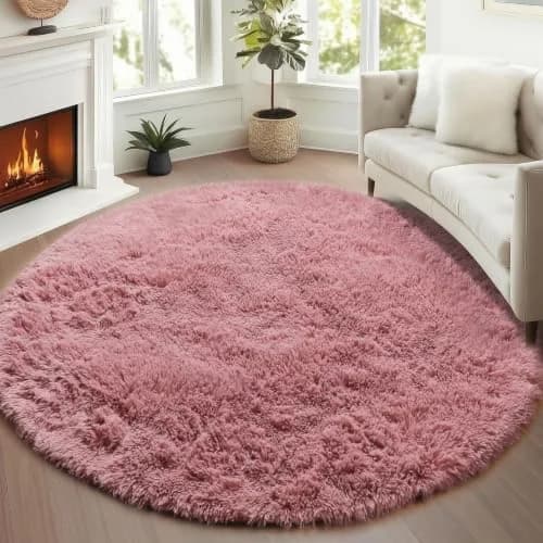 ONASAR Blush Round Area Rug 5ft | Plush Bedroom Circle Mat for Kids & Home (100-120c) thumbnail 7
