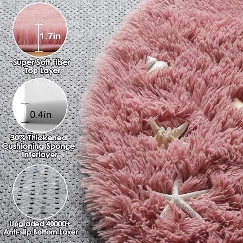 ONASAR Blush Round Area Rug 5ft | Plush Bedroom Circle Mat for Kids & Home (100-120c) thumbnail 2