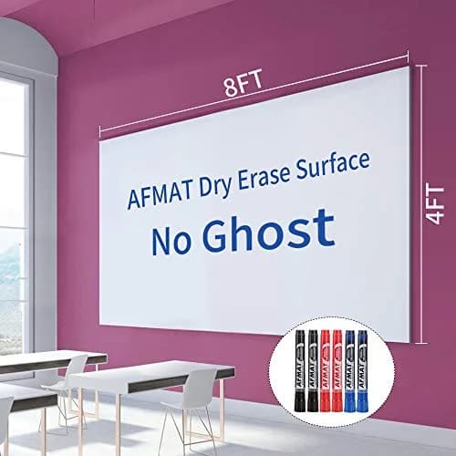 AFMAT Dry Erase Whiteboard Paper 8x4 ft | No Ghost, Wall Sticker, Adhesive, 6 Markers thumbnail 1