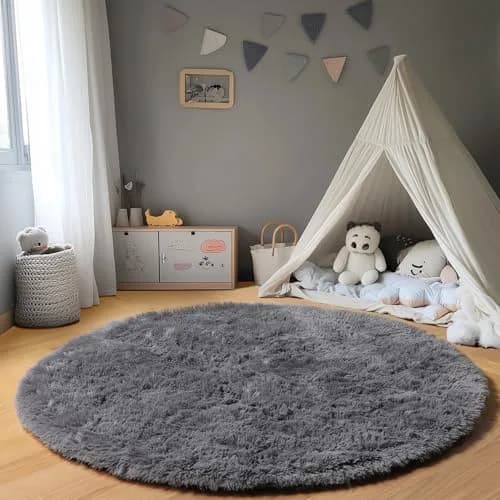 ONASAR Grey Fluffy Round Rug 4ft | Soft Plush Non-Slip Circle Area Rug for Bedroom & Living Room thumbnail 6