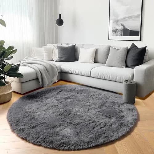 ONASAR Grey Fluffy Round Rug 4ft | Soft Plush Non-Slip Circle Area Rug for Bedroom & Living Room thumbnail 8