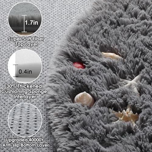 ONASAR Grey Fluffy Round Rug 4ft | Soft Plush Non-Slip Circle Area Rug for Bedroom & Living Room thumbnail 2