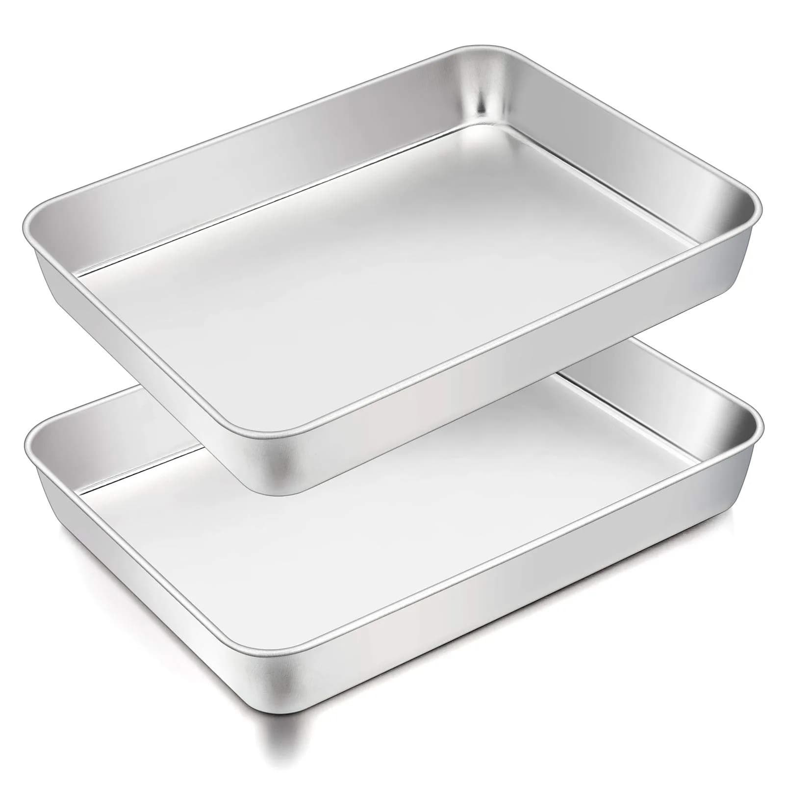 TeamFar Stainless Steel Baking Pan 25.4cm x 20.3cm x 5.1cm (2-Pack) | Healthy & Even Heat for Cakes & Brownies — 12.5 Inch
