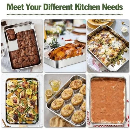 TeamFar Stainless Steel Baking Pan 25.4cm x 20.3cm x 5.1cm (2-Pack) | Healthy & Even Heat for Cakes & Brownies thumbnail 5